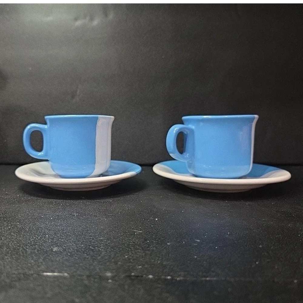 Greek Pottery Cup and Saucer Set, Santorini Coast Mug Blue White Greece Souvenir - Picture 5 of 10